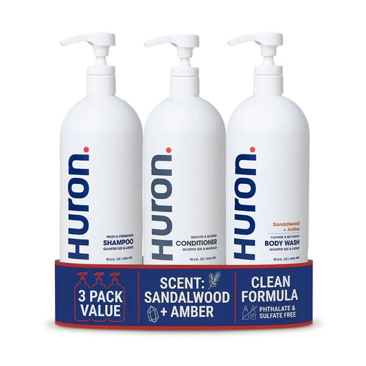 Huron Shower Kit for Men and Women - Shampoo, Conditioner & Body Wash with Sandalwood + Amber Scent, Hydrating, Phthalate-Free, non-toxic Ingredients Beauty & Personal Care Huron