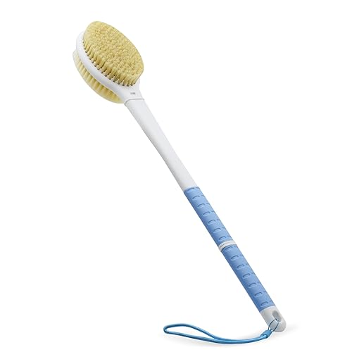 Shower Brush with Soft and Stiff Bristles,18.5" Long Handle Dual-Sided Back Scrubber Bath Brush Body Exfoliator for Wet or Dry Brushing (Long Handle)