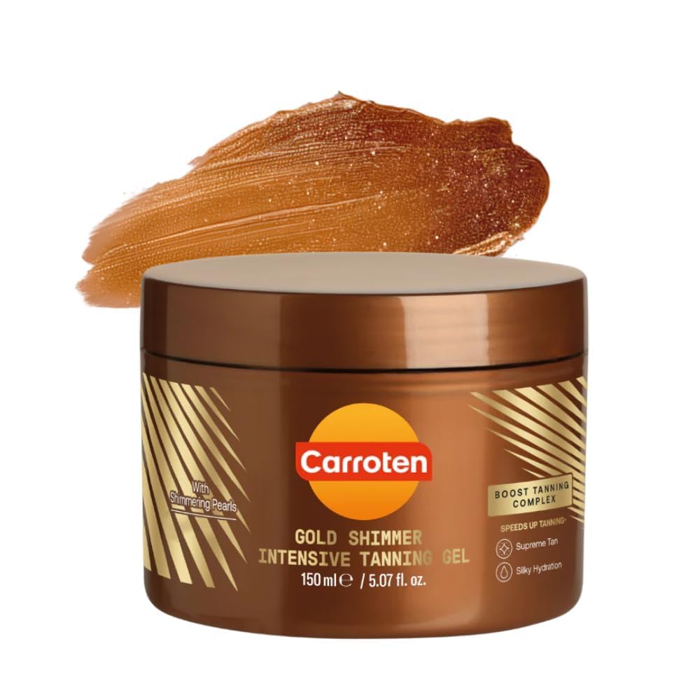Carroten Gold Shimmer Tanning Gel | Browning Indoor/Outdoor Tan Accelerator | Non-Greasy, Water-Resistant with Carrot & Coconut Oil | Vitamin A & E