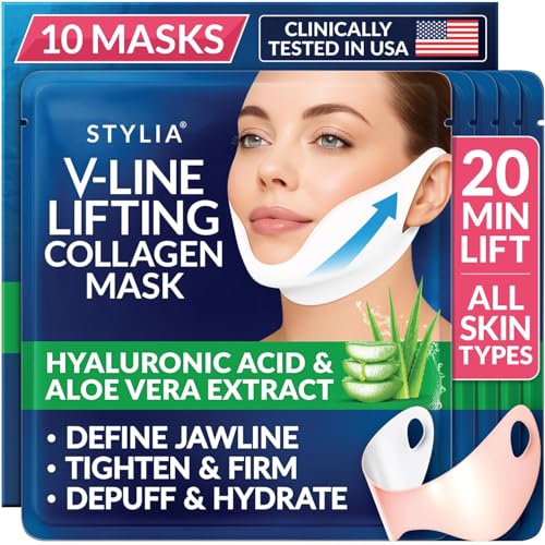 Stylia V Line Lifting Collagen Mask - Lift, Firm & Contour Jawline - Tightening Double Chin Strap with Hyaluronic Acid & Aloe - Neck Tightening Beauty and Personal Care Stylia Default Title