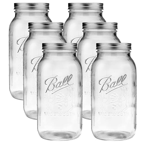 Ball - 64oz Wide Mouth Jars with Lids & Bands 6 Pack Jars | Half Gallon Large Glass Mason Jar for Food Storage with airtight Lid, 0.5 Gallon Glass…