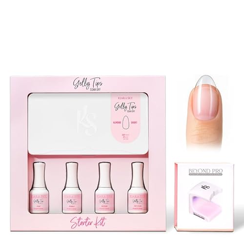 Kiara Sky Gelly Tips Starter Kit | Includes Prep, Primer, Builder, Top Coat, Tips | Almond Short