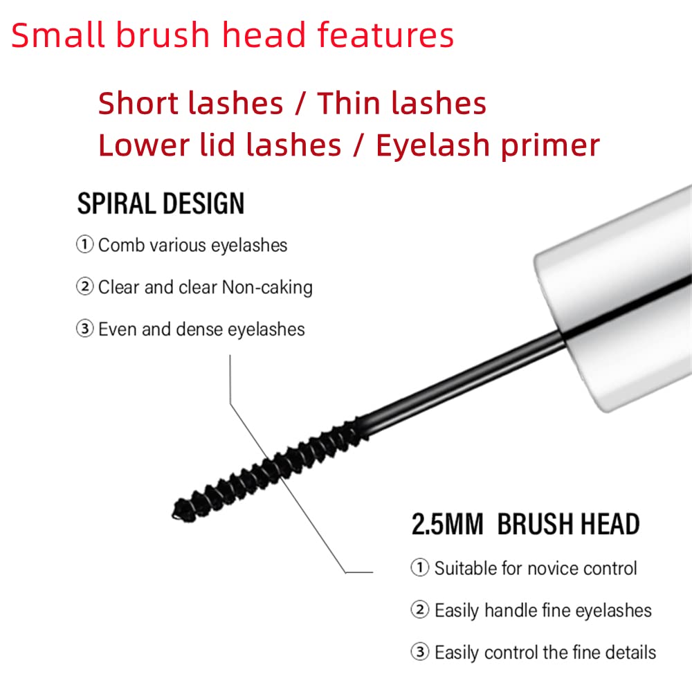 2 in 1 Mascara for Fine Short Eyelash, Big and Small Brush, Washable Voluminous Eyelash Mascara Intense Lengthening for Women and Girls, Black (1 Pcs)