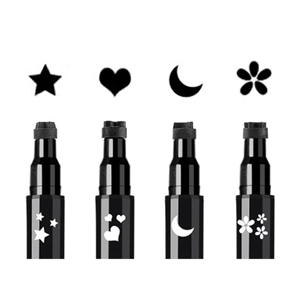 Face Stamp & Eyeliner Set, 4 PCs Black Shape Stamps and Felt Eye Liners, Dual ended 2-in-1 Eye Makeup Pen
