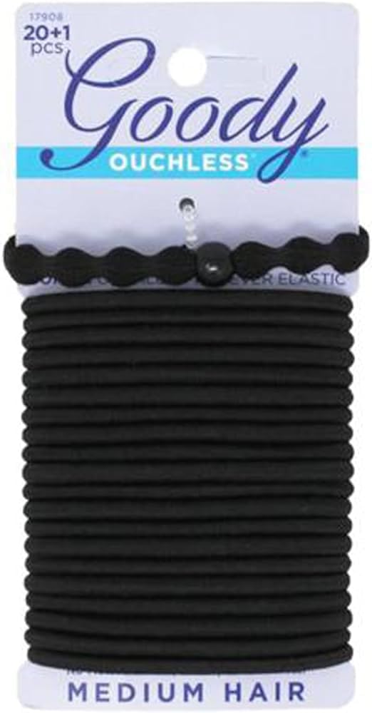 Goody Ouchless No-Metal Elastics Hair Ties for Medium Hair, 20+1 Pcs - Pain-Free Hair Accessories for Women Perfect for Long Lasting Braids, Ponytails