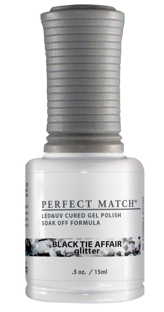 LeChat - Perfect Match Gel Polish - Black Tie Affair - Silver Hexes and Black Glitter on Clear Polish - (0.5 Ounce) - Easy Application - Soak Off Beauty & Personal Care LECHAT