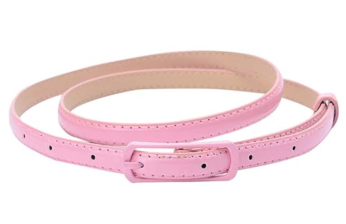 Selighting Women's Solid Color Faux Leather Skinny Belts for Dresses (One Size, Pink)