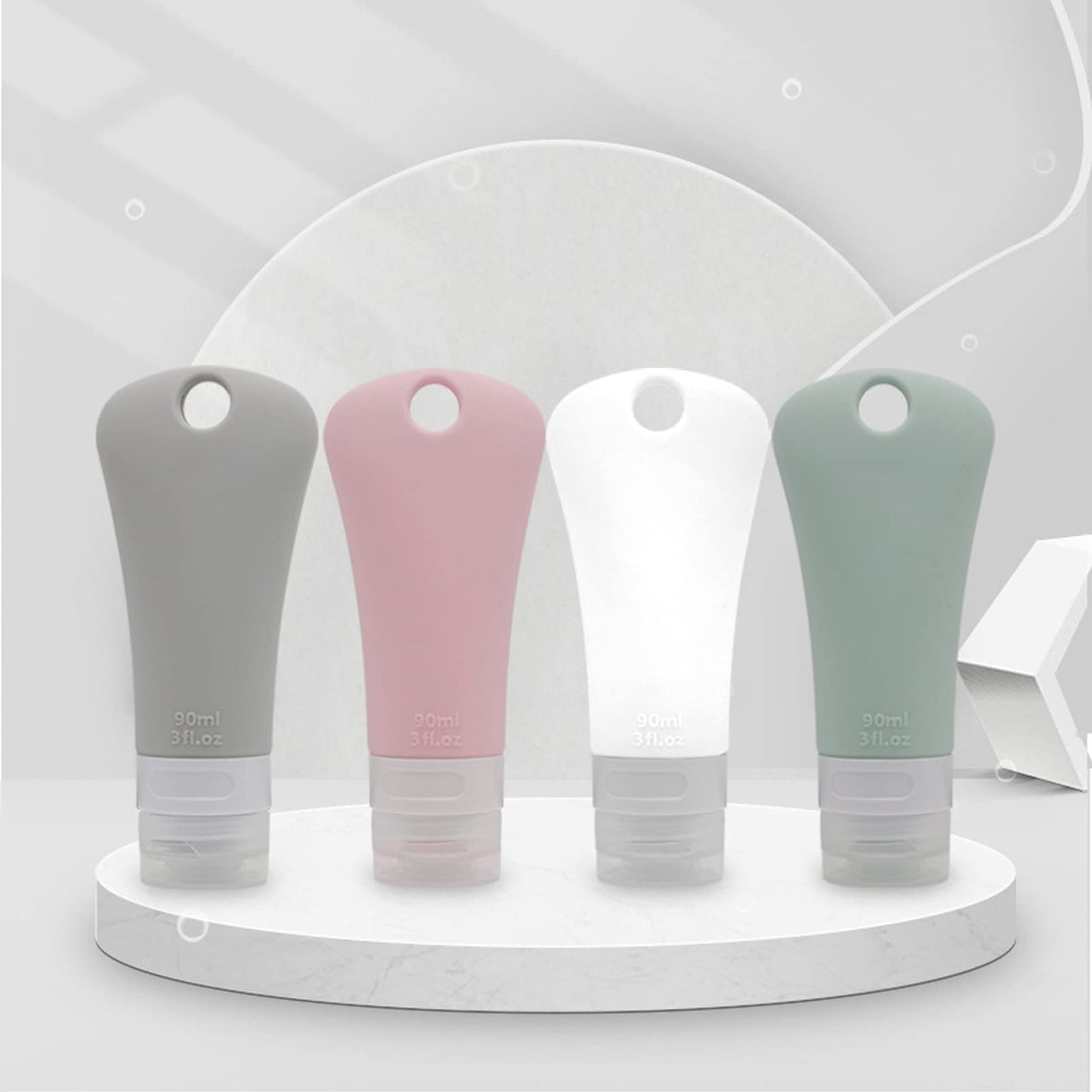 BetterJonny 4 Pcs Silicone Travel Bottles Set, Leak Proof Squeezable Tubes Set with Keychain and EVA Bag - Refillable Travel Accessories for Shampoo