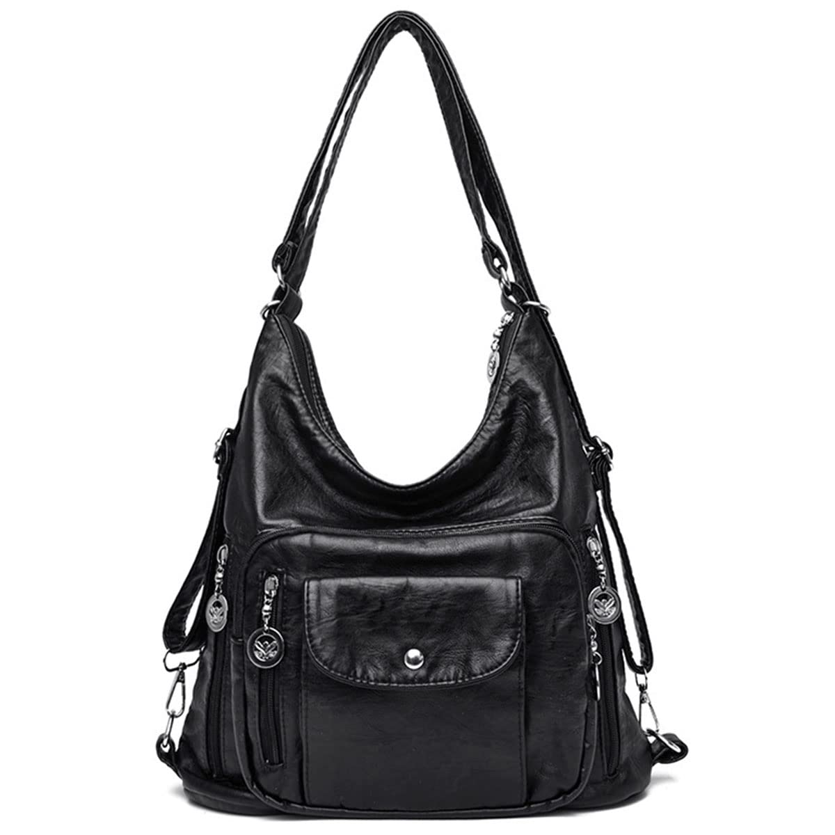 YOUNXSL Convertible Backpack Purse for Women PU Leahter Handbag Fashion Hobo Multiple Pockets Tote Satchel Shoulder Bag Black