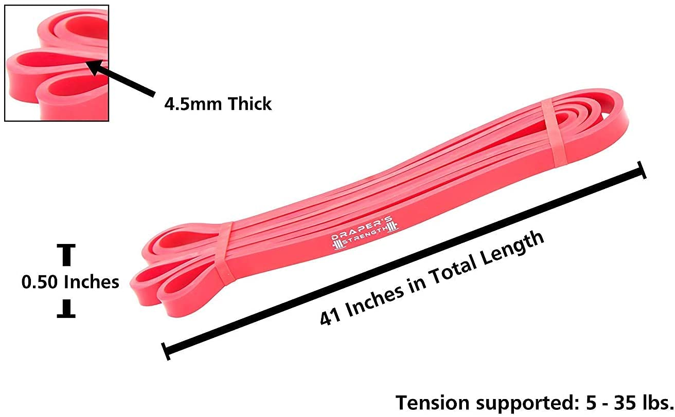 DRAPER'S STRENGTH Heavy Duty Resistance Stretch Loop Bands for Powerlifting Workout Exercise and Assisted Pull Ups 02. Red