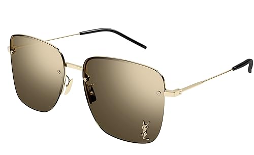 SAINT LAURENT Women's Square Metal Sunglasses, Gold Gold Brown, One Size