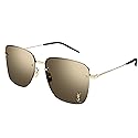 SAINT LAURENT Women's Square Metal Sunglasses, Gold Gold Brown, One Size