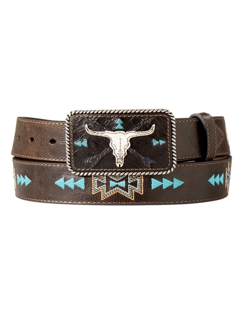 ARIAT Women's Cow Skull Arrows Motif Belt, Dark Brown, X-Large