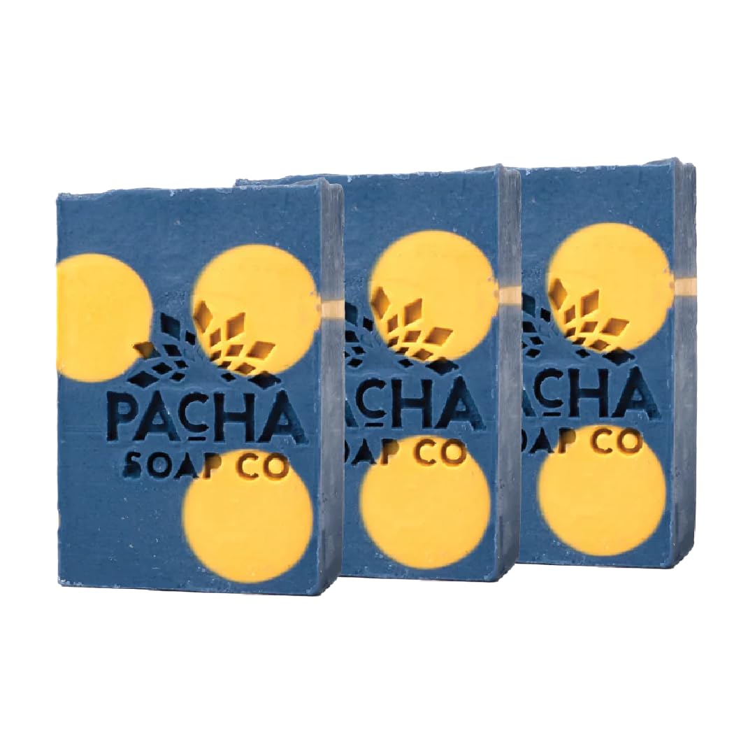 Pacha Soap Co. Bar Soap - Lavender & Blue Tansy, Clary Sage, Lavender, and Patchouli Scented, Handcrafted Face & Body Wash, Essential Oils Beauty & Personal Care Pacha Soap Co