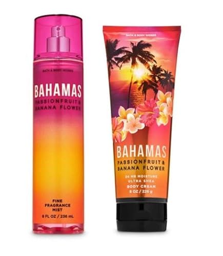 Bath and Body Works - Bahamas Passionfruit & Banana Flower - Fine Fragrance Mist and Ultra Shea Body Cream - Full Size -2020