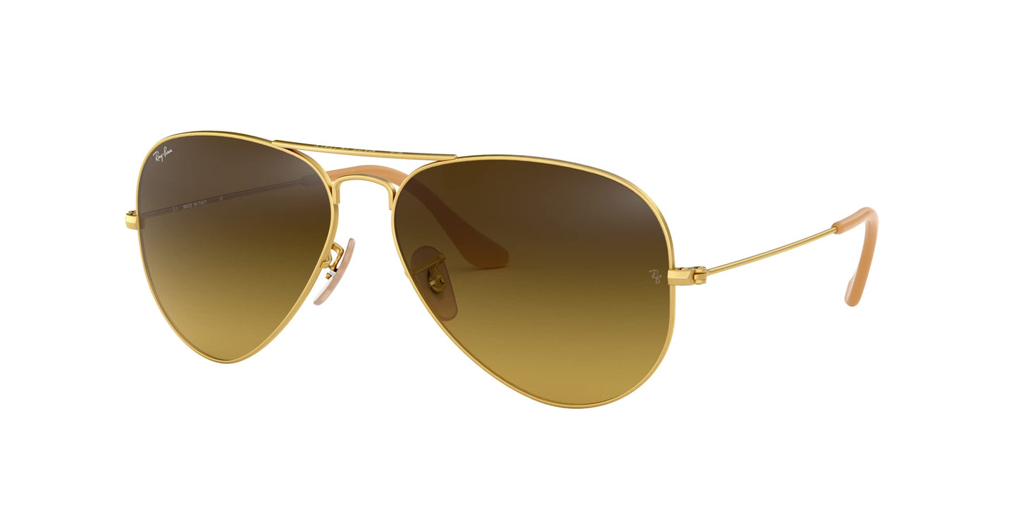 Ray-Ban RB3025 Aviator Large Metal Gradient Unisex Sunglasses Matte Gold Frame/Brown Gradient Lens