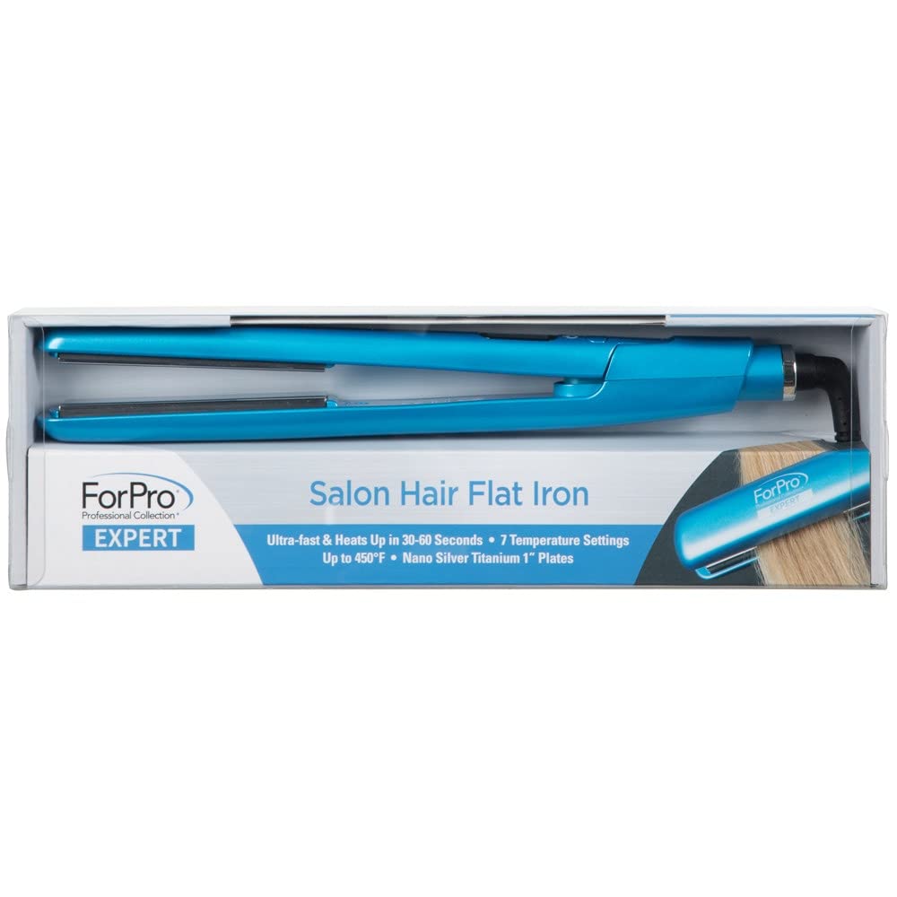 ForPro Professional Collection Expert Salon Hair Flat Iron, Advanced Nano Silver Titanium Technology, Ultra-Fast Heating with 7 Heat Settings, LCD