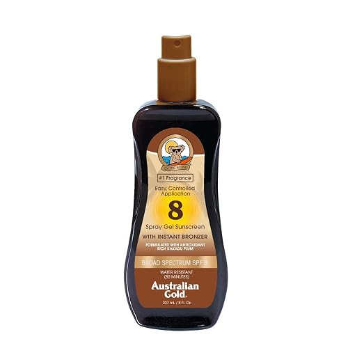 Australian Gold Spray Gel Sunscreen with Instant Bronzer SPF 8, 8 Ounce | Moisturize & Hydrate Skin | Broad Spectrum | Water Resistant