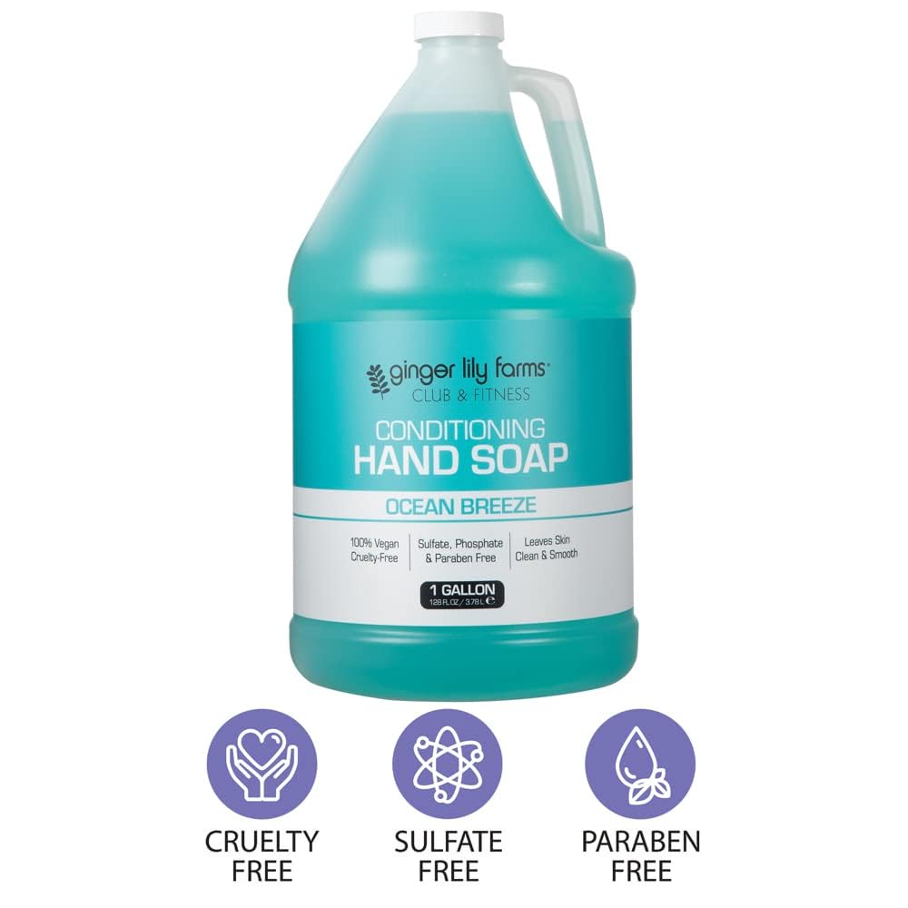 Ginger Lily Farms Club & Fitness Conditioning Liquid Hand Soap Refill, 100% Vegan & Cruelty-Free, Ocean Breeze Scent, 1 Gallon (Pack of 4) Beauty & Personal Care Ginger Lily Farms