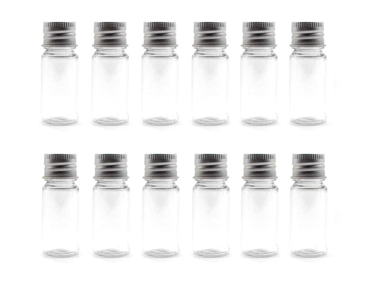 12Pcs 10ml/20ml Empty Refillable Clear Plastic Bottle with Aluminum Screw Cap Travel Small Container (10 ML)