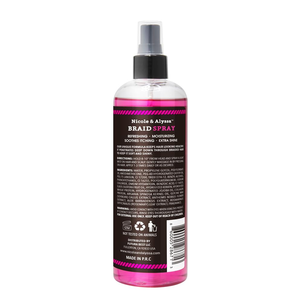 Nicole & Alyssa Braid Spray 9.5oz - for BOHO, Box & Knotless Braids, Crochet Hair Styles, Twists, Locs & Cornrows - Refreshing Moisturizing Braid