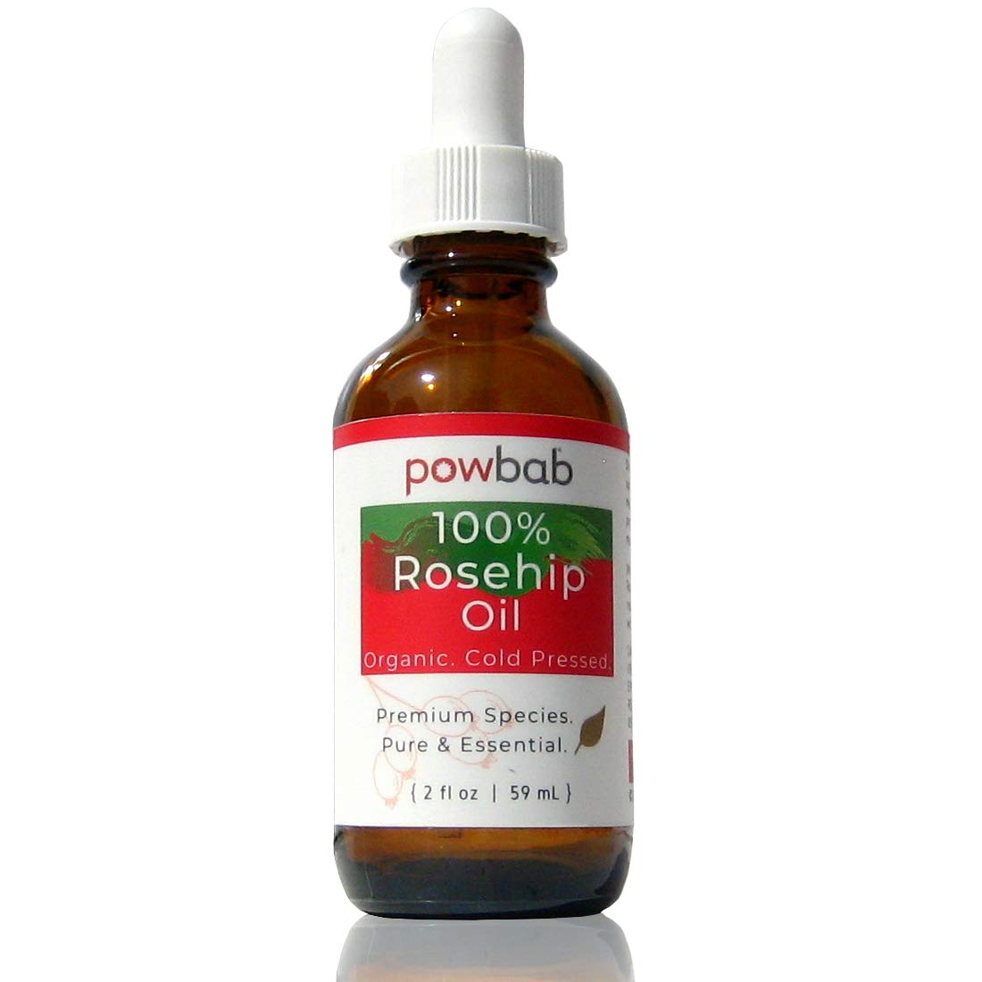 powbab 100% Rosehip Oil - Organic, Cold Pressed from Premium Rosa Rubiginosa Rosehip Seed. Face and Body Oil for Skin, Hair, Nail Repair. Raw Pure E