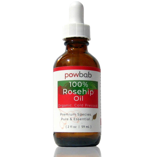 powbab 100% Rosehip Oil - Organic, Cold Pressed from Premium Rosa Rubiginosa Rosehip Seed. Face and Body Oil for Skin, Hair, Nail Repair. Raw Pure E