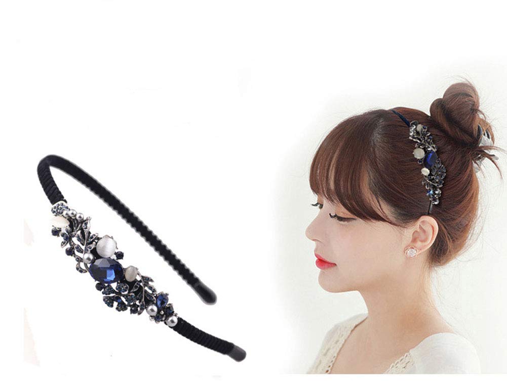 2PCS Women Lady Crystal Headband With Flower Beaded Metal Hard Headpiece