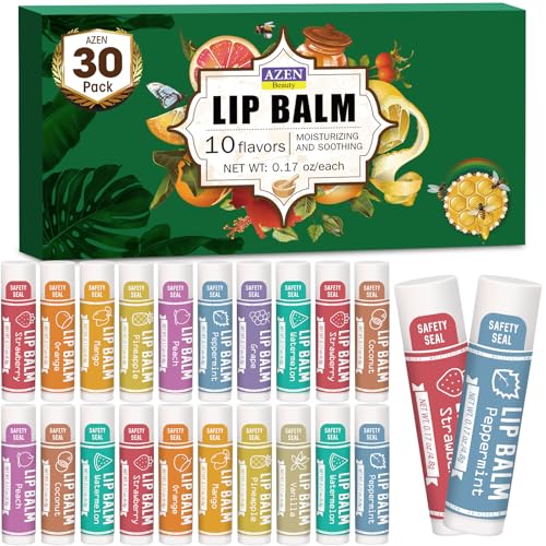 AZEN 30 Pack Lip Balm, Natural Lip Balm Bulk, Lip Care Product, Moisturizing Lip Balms for dry cracked lips - 10 Flavors Beauty and Personal Care AZEN Default Title