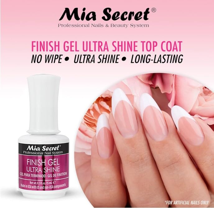 Mia Secret Finish gel top coat for gel or acrylic nails (3-PIECE PACK) - No wipe clear nail polish - High gloss top coat for artificial nails (3-Piece Beauty & Personal Care Mia Secret