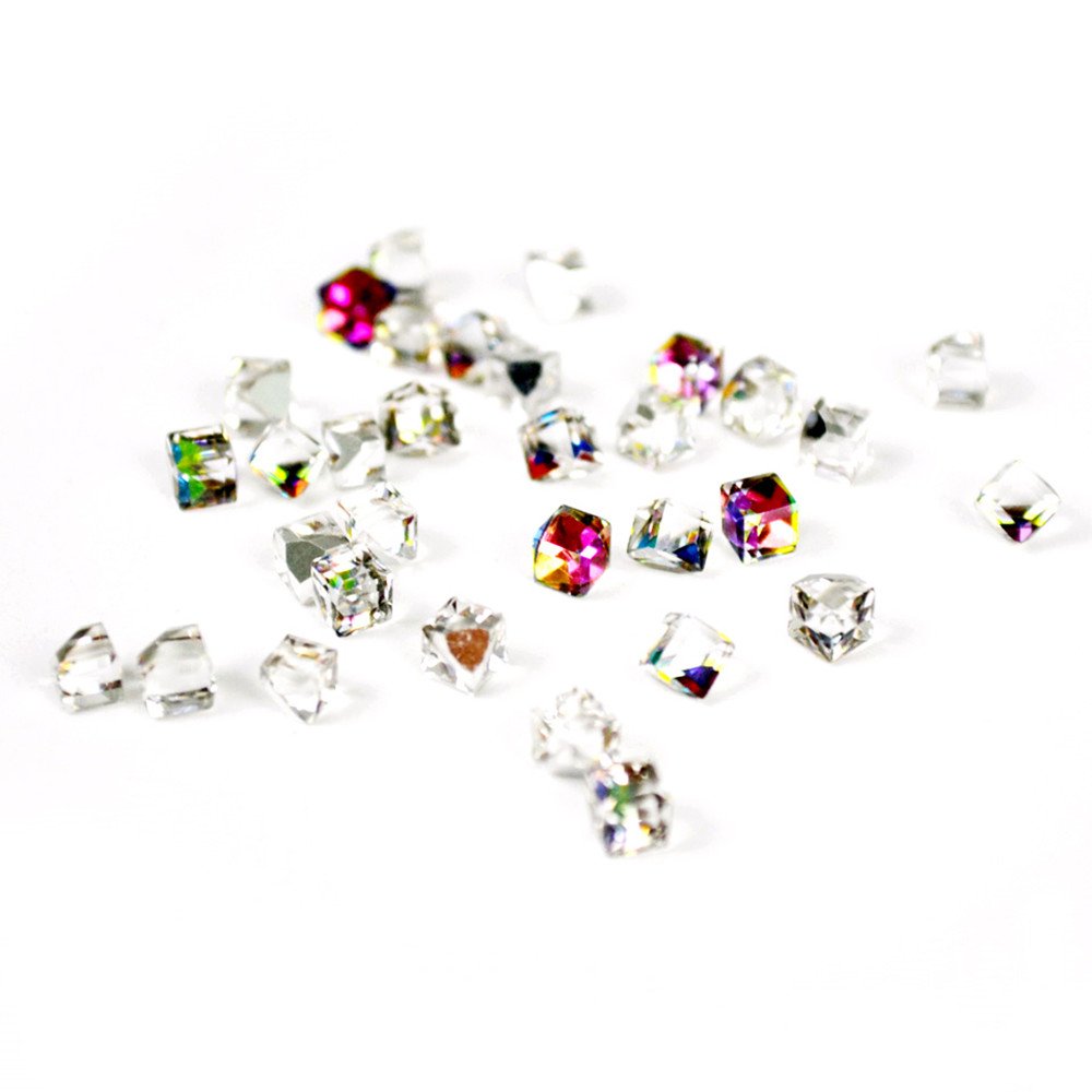 60PCS 3D Cube Square Rhinestone Crystal Glass Nails Beads Decoration Manicure Nail Art 4MM (Colorful) Beauty & Personal Care MEYA