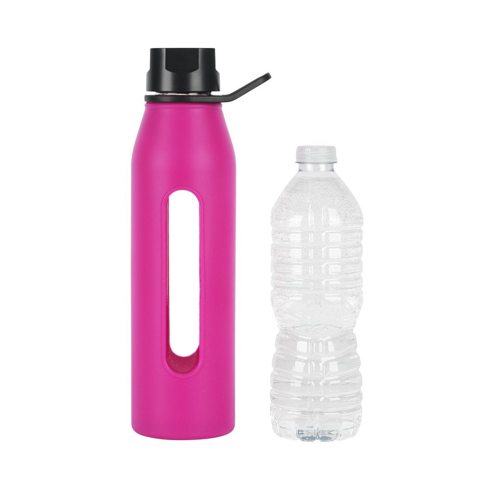 Takeya 22 Ounce Classic Glass Water Bottle with Silicone Sleeve and Twist Cap, Fuchsia