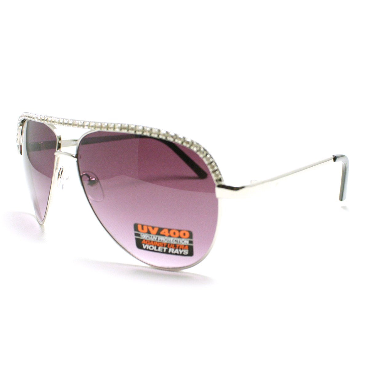 Silver Rhinestone Trimmed Pilot Sunglasses (silver)