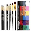 BRIMFULITE Face Painting Kit Non-toxic Body Paint Washable 18 Colors Facepaint Makeup Kit for Adults with 10 Face Paint Brushes for Halloween Party