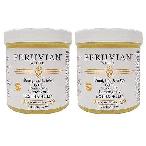 Peruvian white Braid, Loc, and Edge Gel EXTRA HOLD for Relaxed & Natural Hair, 16 oz. (Lemongrass) (Pack of 2)