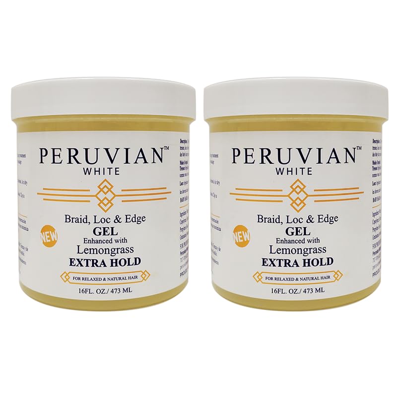 Peruvian white Braid, Loc, and Edge Gel EXTRA HOLD for Relaxed & Natural Hair, 16 oz. (Lemongrass) (Pack of 2)