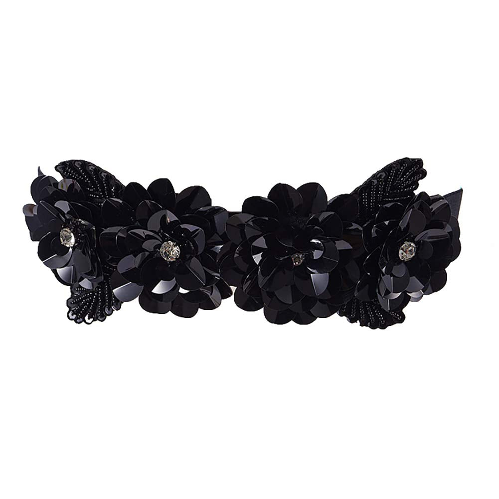 Ulalaza Sparking Rhinestone Crystal Women's Elastic Wide Skinny Waist Stretch Belt for Dress