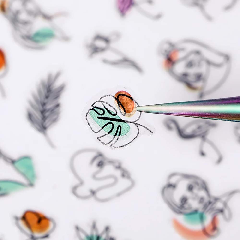 Graffiti Fun Nail Art Stickers, Abstract Nail Decals 3D Self-Adhesive Abstract Lady Face Rose Leaf Nail Design Manicure Tips Nail Decoration for Women