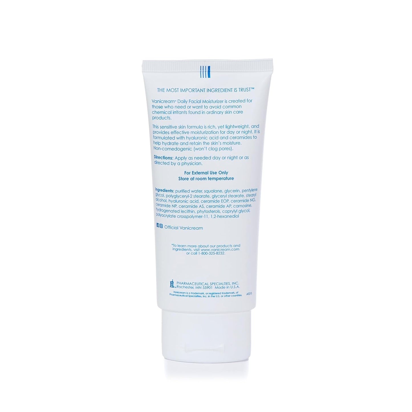 Vanicream Daily Facial Moisturizer With Ceramides and Hyaluronic Acid - Formulated Without Common Irritants for Those with Sensitive Skin, 3 fl oz