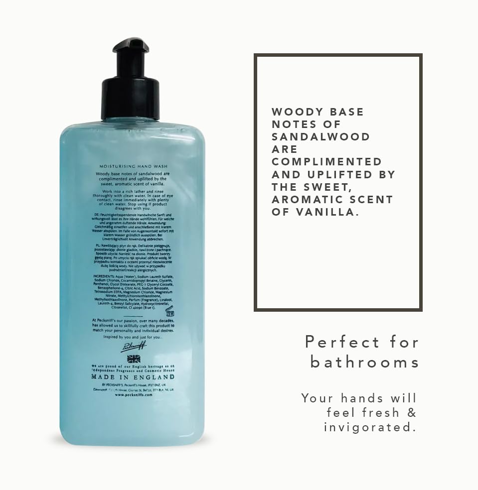 Pecksniff's Classic Sandalwood & Vanilla Scented Moisturizing Hand Wash | 750ml, 25.3 Fl oz