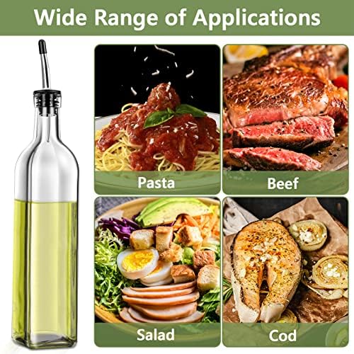 Leaflai 2-Piece Glass Olive Oil & Vinegar Dispenser Set – 500ml Bottles with Stainless Steel Pourers, Labels, Brush & Funnel for Kitchen