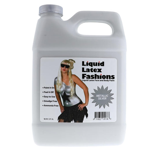 Metallic Silver 32 Fl Oz - Liquid Latex Face and Body Paint, Ammonia Free, Cosplay, Nail Art, Shimmering Finish Paint for Arts and Crafts