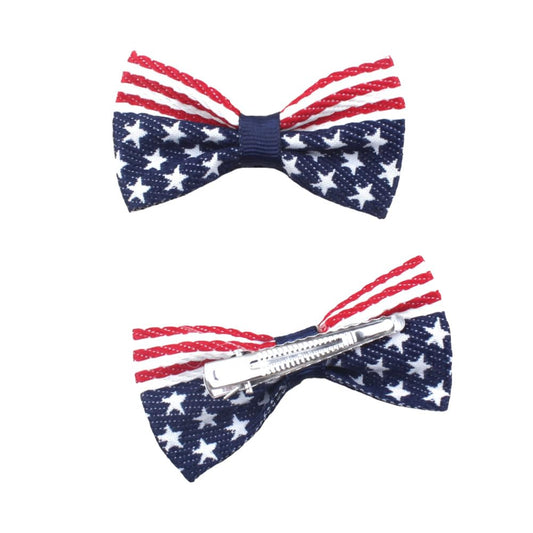 Aysekone 2 Pcs/Pack Girls American Flag Hair Bow Hair Clips Fourth of July Hair Accessories Patriotic Hair Bows Hairgrips