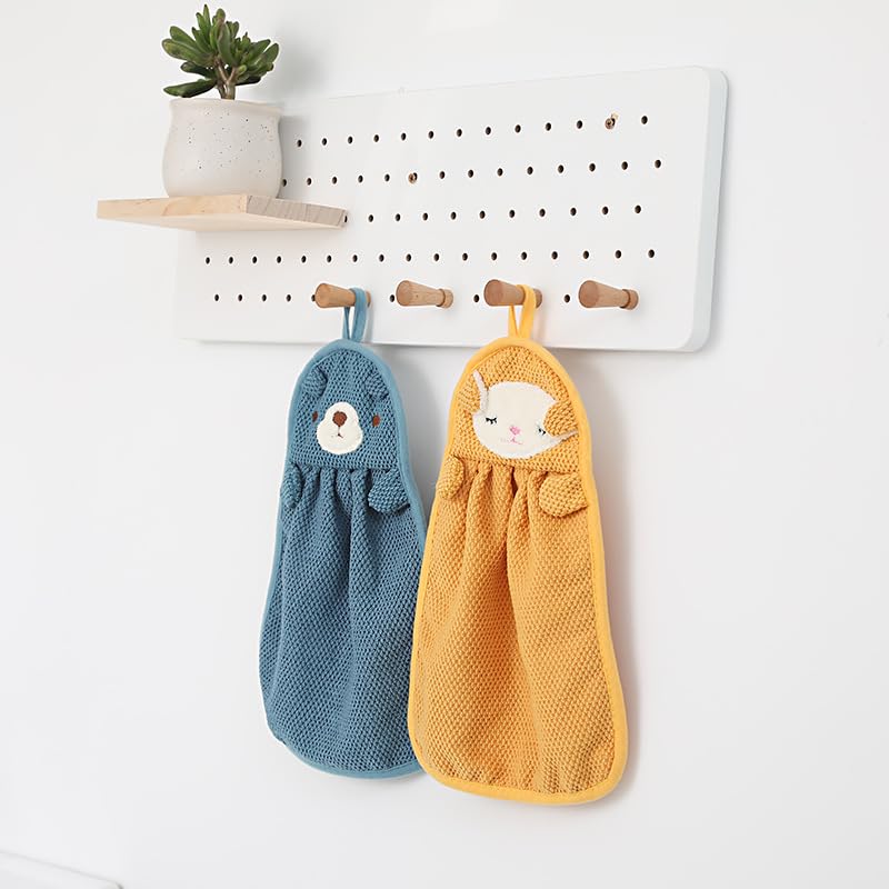Snadulor 6 Pcs Cute Animal Kids Hand Towels with Hanging Loop Bathroom Hand Bath Towel Kitchen Towels for Home Kitchen Bathroom