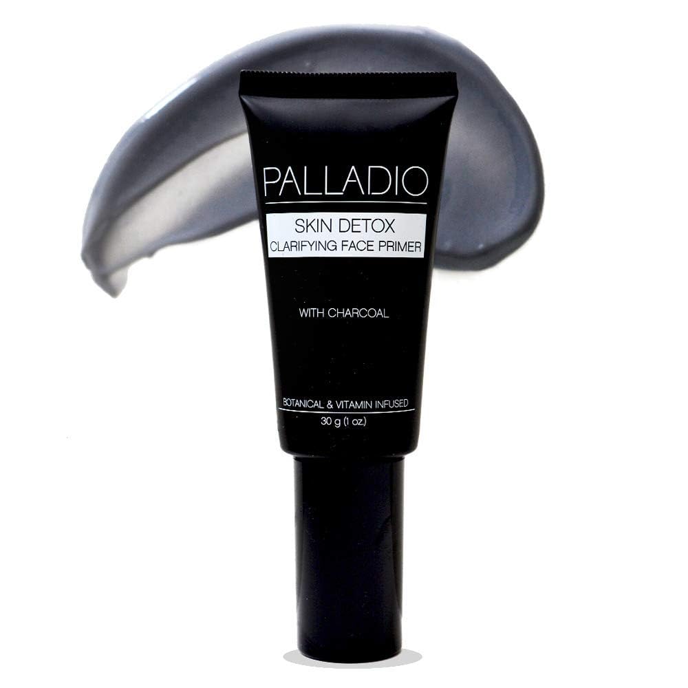Palladio Skin Detox Clarifying Face Primer with Charcoal, creates a smooth base for makeup application, protects skin, provides long wear flawless