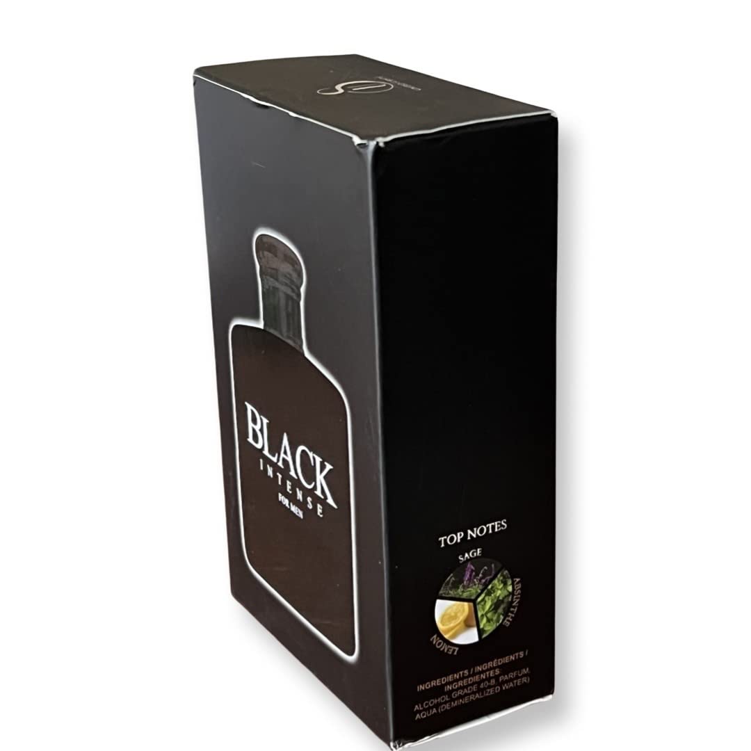 BLACK INTENSE for Men Eau de Parfum for Men - 3.4 Fl Oz - Perfect blend of Sage, Lemon and Absinthe for a Sophisticated Scent