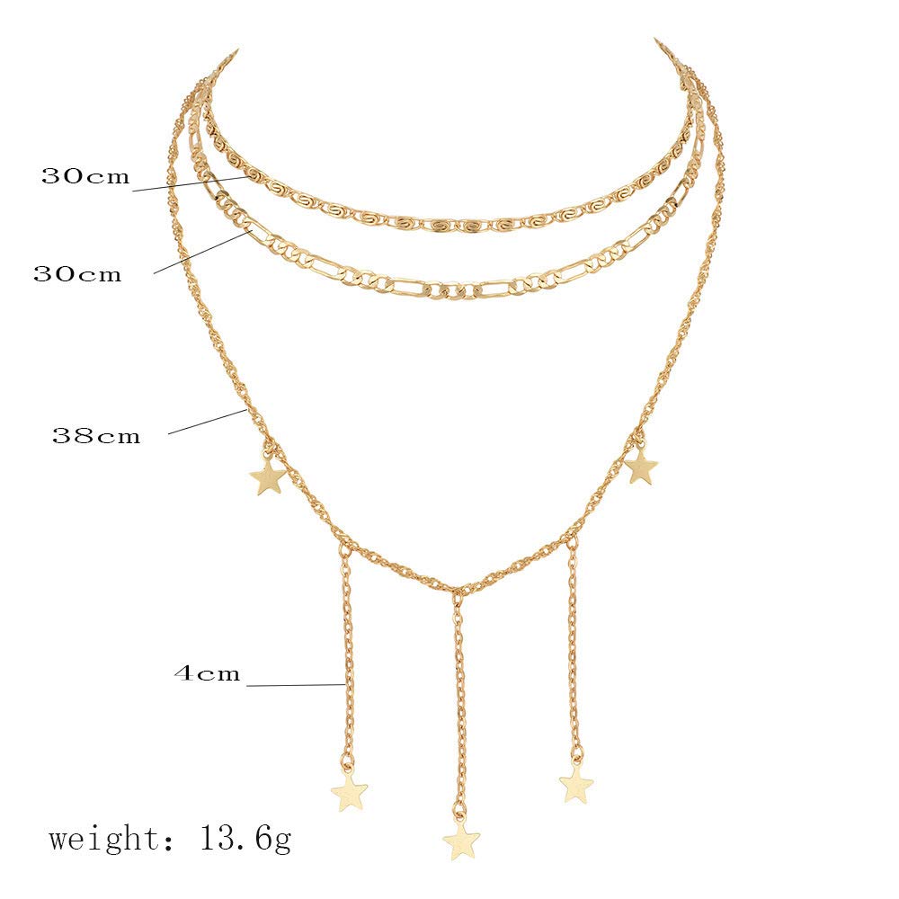 DoubleNine Star Pendant Layering Necklaces Tassels Charm 2 Way Choker Gold Sequins Chic Dainty Jewelry Accessories for Bridesmaid Women Girl set of 2