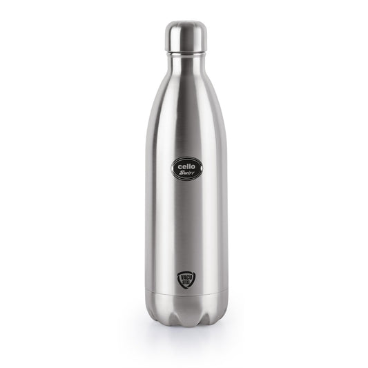 Cello Swift Stainless Steel Vacuum Insulated Flask with Screw Lid | Leak Proof | Double Walled Silver Bottle for Home, Office, Travel (34oz, Silver)