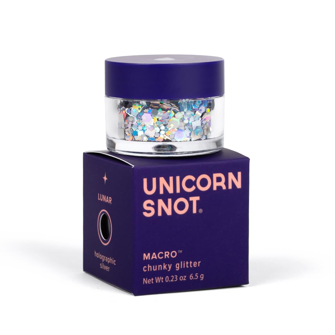 UNICORN SNOT Macro Face & Body Glitter | Cosmetic Grade Large-Particle Loose Glitter | Safe for Face, Easy Application & Removal - Silver (Lunar)