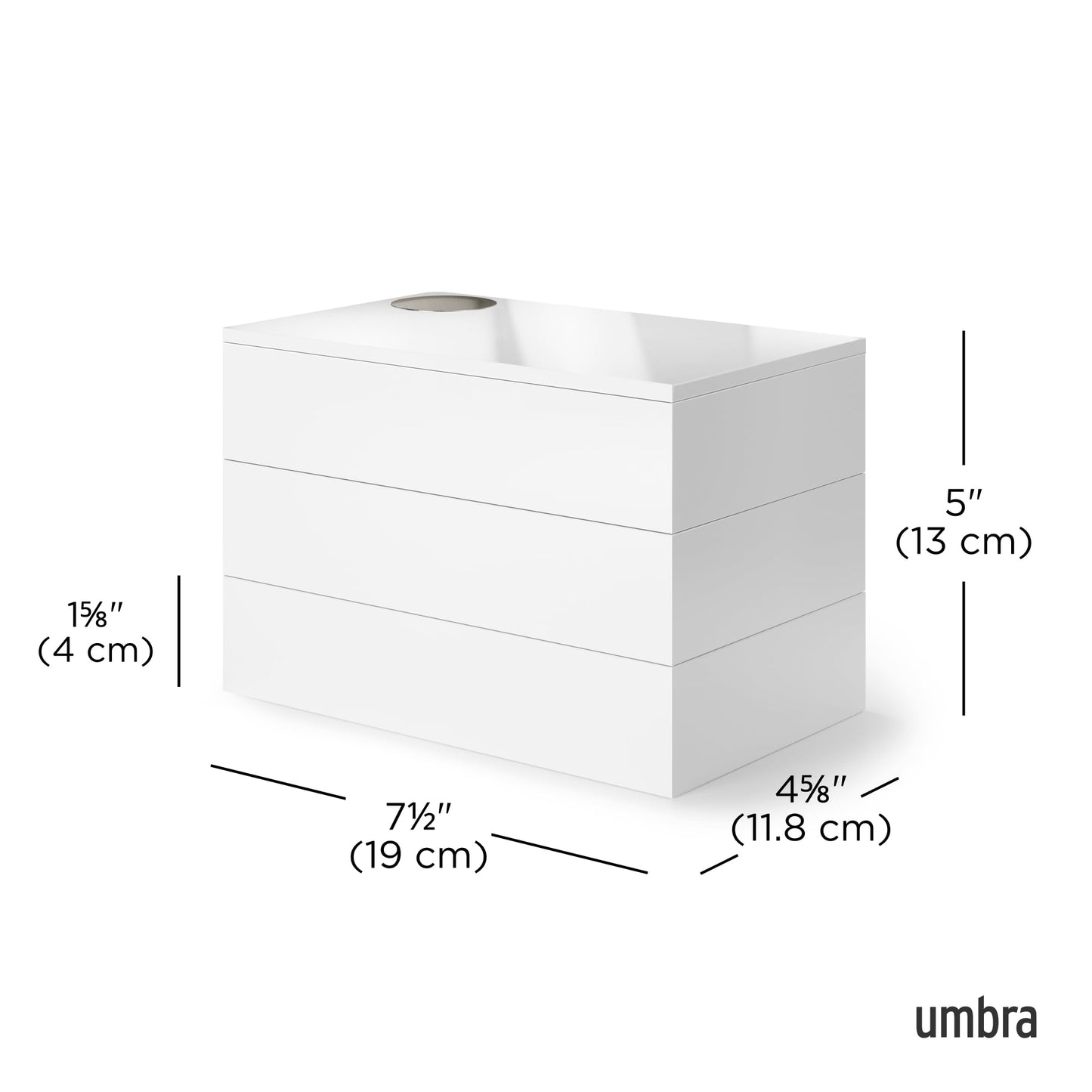 Umbra Spindle Jewlery Box, Stacked Jewelry Box with Three Compartments, High-gloss Finish, White